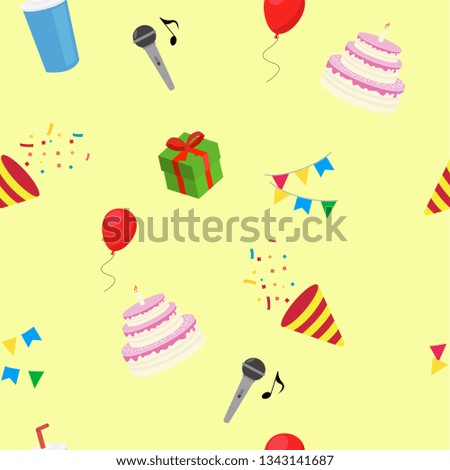 Vector Birthday Party Themed Pattern Background. Birthday Card - Vector