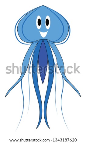 Smiling blue jellyfish  vector illustration on white background 
