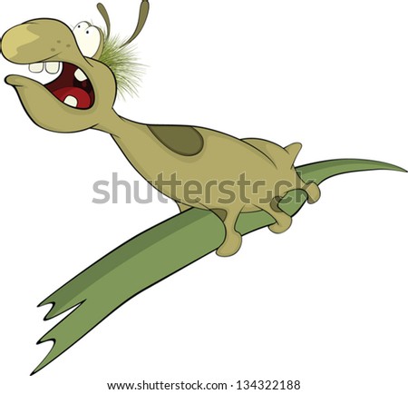 Green worm on a leaf. Cartoon