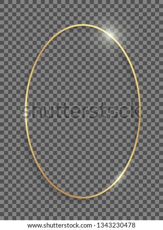 Golden ellipse frame with shadows and highlights isolated on a transparent background. Eps 10
