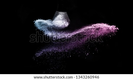 purple and blue ocean powder color splash and brush for makeup 