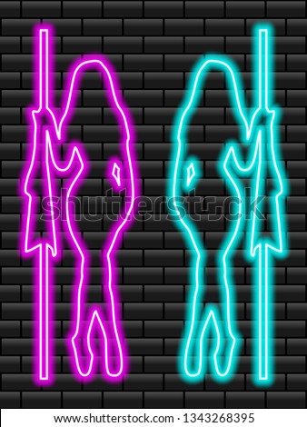 Neon sign of bright colors. Neon girls. Girls strip club neon. Striptease. Strip neon. 