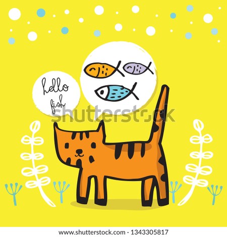 Pattern with Cute cat vector illustration,Adorable pattern with funny cat,Funny colorful vector pattern with cute cat,Hand drawn