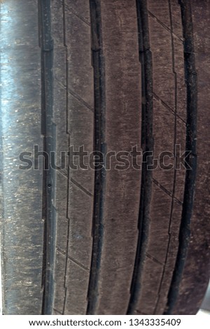 Heavy Goods Vehicle Tyre Front View Close Up Showing Tread.
