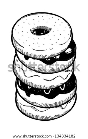 Stack of dough nut isolated on white background