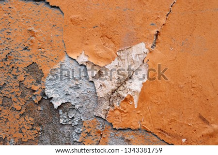 Close up detailed surface of weathered paint on different walls in high resolution
