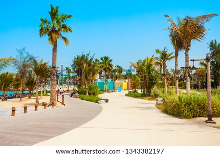La Mer or Jumeira beach is a public beach in Dubai city in UAE Royalty-Free Stock Photo #1343382197