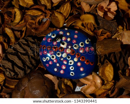 Painted stone on autumn material