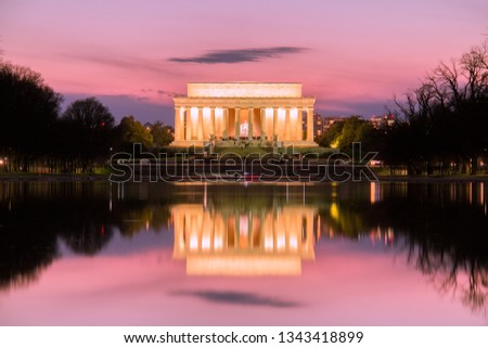 Washington DC Monument Bright and Illuminated at Sunset