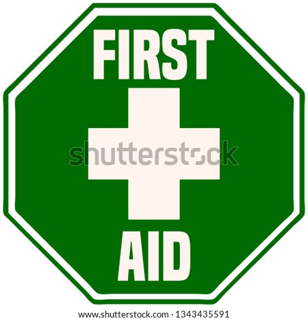 First Aid Octagonal Shape Green Sign.