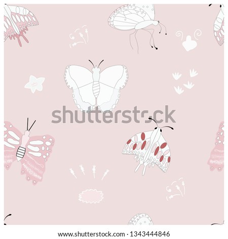Seamless pattern with butterflies in pastel colours. Endless texture for design, clothing, postcards, posters. Vector
