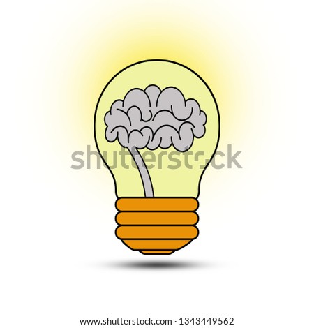 Illustration of a brain in a light bulb on a white background