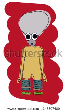 Humanoid shape alien with giant head and bulging eyes