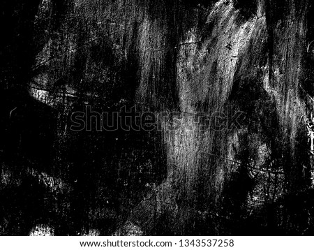 Weathered concrete wall. Rustic stone grit texture. Black stains and noise for distressed effect. Old worn vintage overlay. White paint brushed stroke. Monochrome old concrete wall background Royalty-Free Stock Photo #1343537258