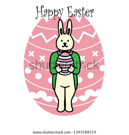 Easter postcard with bunny, tulips and eggs in line art style with bright color EPS 10