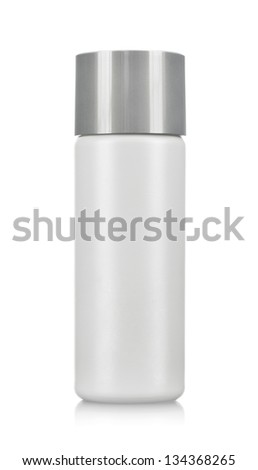 Blank plastic cosmetics bottle isolated on white background with copy space