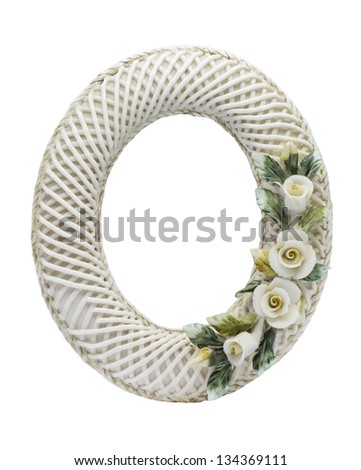 Natural clay rose flower round picture Frame texture pattern background in vintage and retro design in isolated background. It is painted in white and yellow