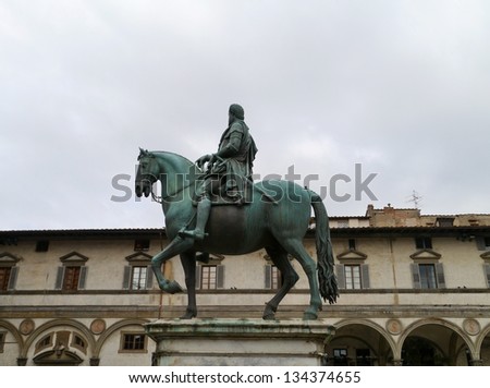 The bronze statue of grand duke Ferdinand the first on a square in Florence in Italy