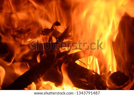Fire and flames in the fireplace, Costa Blanca, Spain