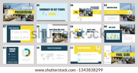 Presentation template. Elements for slide presentations. Use also as a flyer, brochure, corporate report, marketing, advertising, annual report, banner. Yellow,blue.