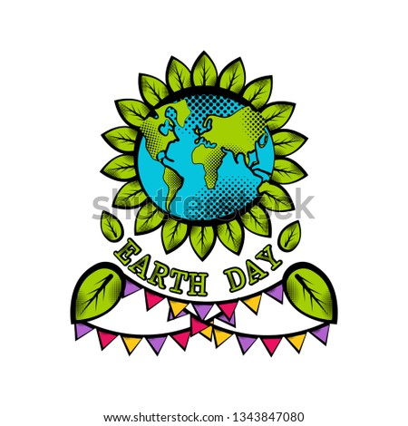 Sketch of planet Earth with leaves. Earth day. Vector illustration design