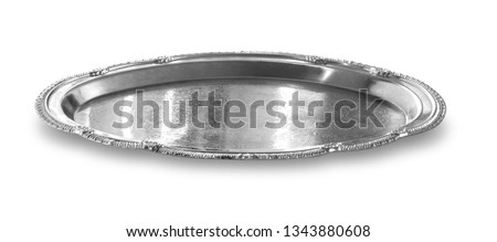 empty silver tray isolated on white background with clipping path