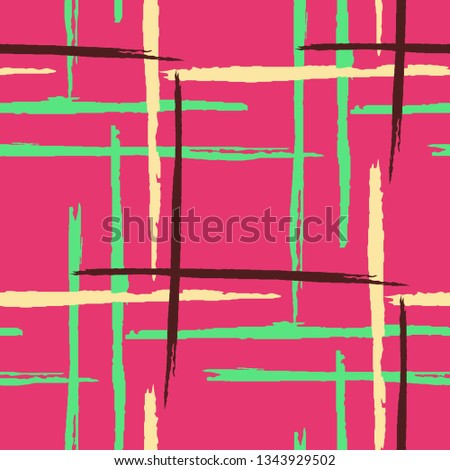 Plaid. Seamless Grunge Stripes. Abstract Texture with Horizontal and Vertical Brush Strokes. Scribbled Grunge Pattern for Wallpaper, Print, Cotton. Irish Ornament. Vector Texture.