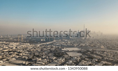 Aerial view of Dubai city before sunset