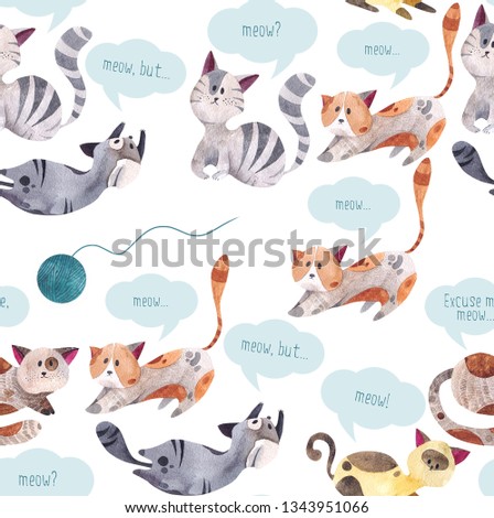 Cats. Watercolor pattern
