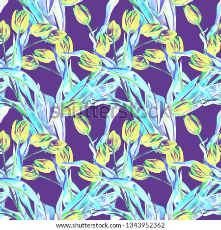 Tulips seamless pattern, hand painted watercolor illustration. Floral design.