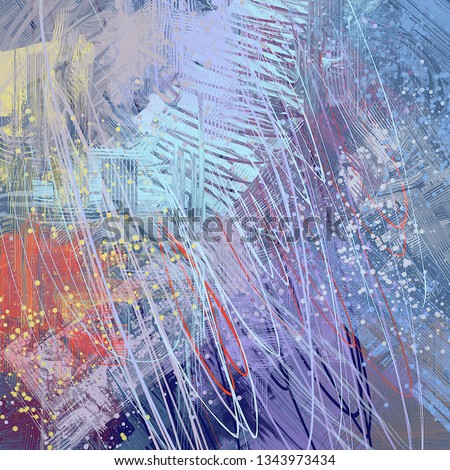 Abstract background art. 2d illustration. Expressive hand drawn oil painting. Brushstrokes on canvas. Modern art. Multi color backdrop. Contemporary art. Expression. Artistic digital palette.
