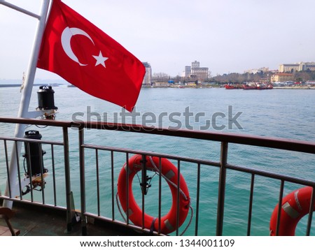 The flag of Turkey and the Bosphorus