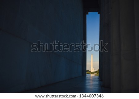 Washington Memorial in sunset blue hour light