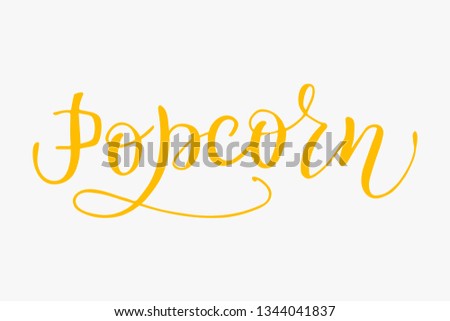 Popcorn text lettering vector illustration. Stylish design calligraphy text template for food design, print, icon, card