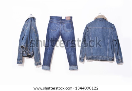 with blue jeans ,two jacket jeans on white background
