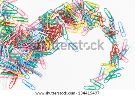 close up  colorful paperclip on white
