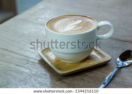 White Cup Of Coffee Latte On Desk Wooden, Time Already Been Enjoy Coffee, Soft Focus On Capuccino Coffee For Background - Vintage Effect Process Picture