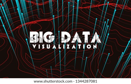 Big data visualization. Trendy infographic background. Data analysis presentation. Topographic 3d map consist of wavy circles and lines. Abstract graph and chart concept