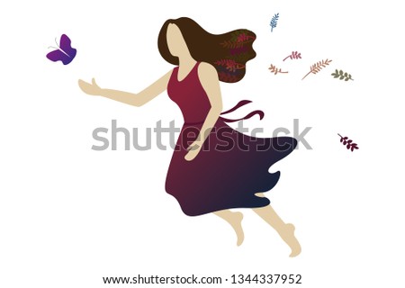 Running girl follow butterfly flat gradient design 