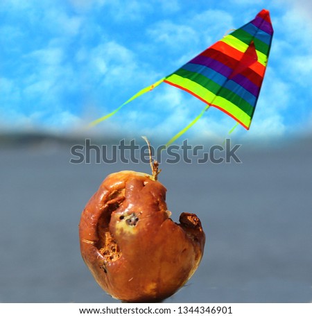 A rotten apple against the sea and a rainbow kite soars in the clouds. Symbolism and connection of two objects. The widespread use and meaning of the picture. Philosophical reflections on the topic 