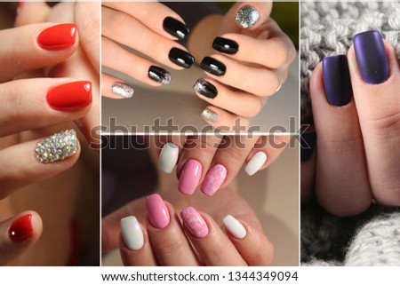Collage manicure nail design. Manicure on business cards