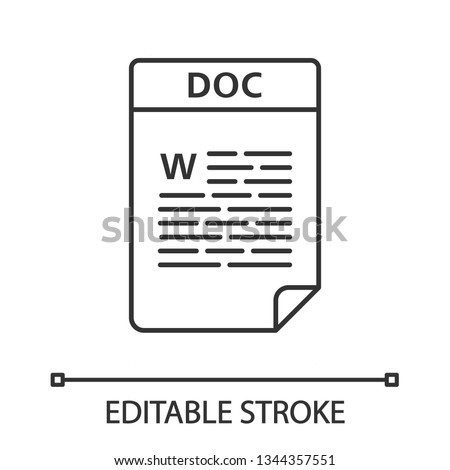 DOC file linear icon. Word processing document. Text file format.  Thin line illustration. Contour symbol. Vector isolated outline drawing. Editable stroke