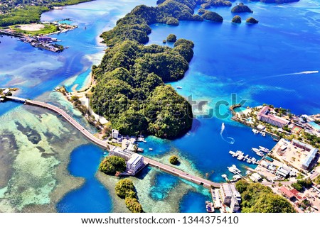 Aerial View of the City of Koror (Palau, Micronesia) Royalty-Free Stock Photo #1344375410