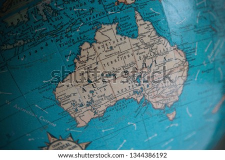 Australia, on vintage American world globe