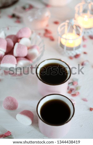 espresso in pink cups on a white background