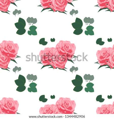 Rosa odorata. Vector. Flowers seamless pattern on isolated background.