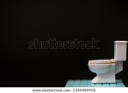 Miniature object :White Toilet Bowl.Septic and Sanitary Residential Systems Concept.Black background. 