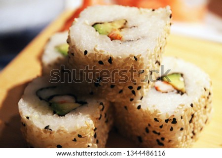 California maki sushi rolls on a table