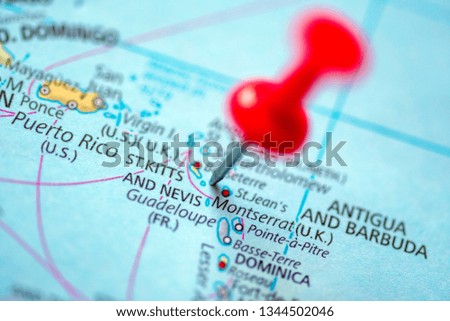 Push pin on the territory of St Kitts and Nevis on the world map