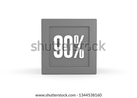 90 percent in grey color block isolated on white background, 3d illustration.

